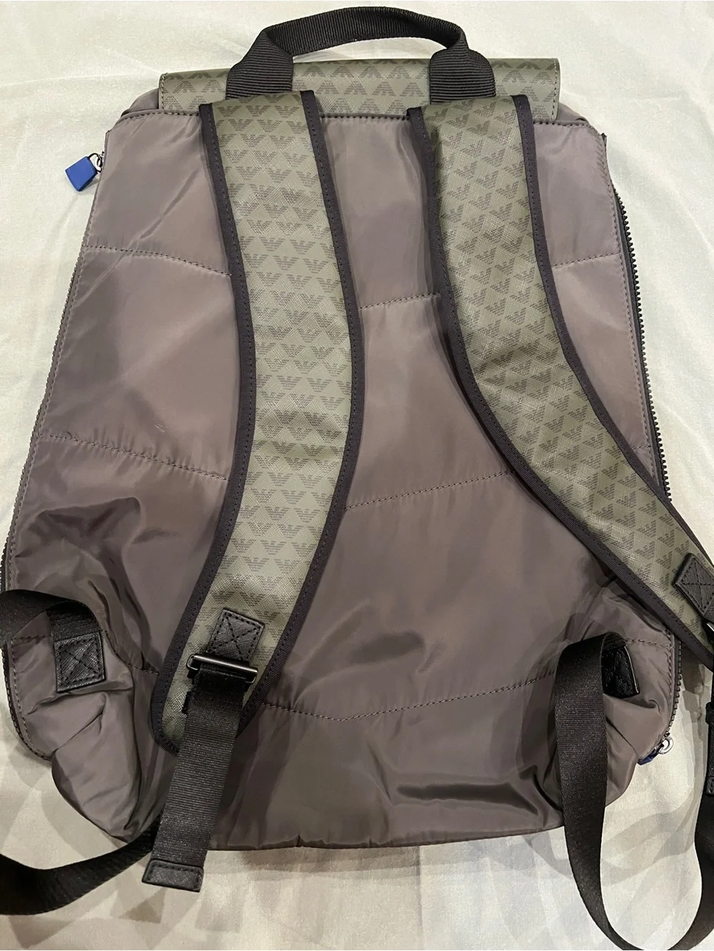 Emporio Armani Olive Logo-Print Backpack with Black Trim